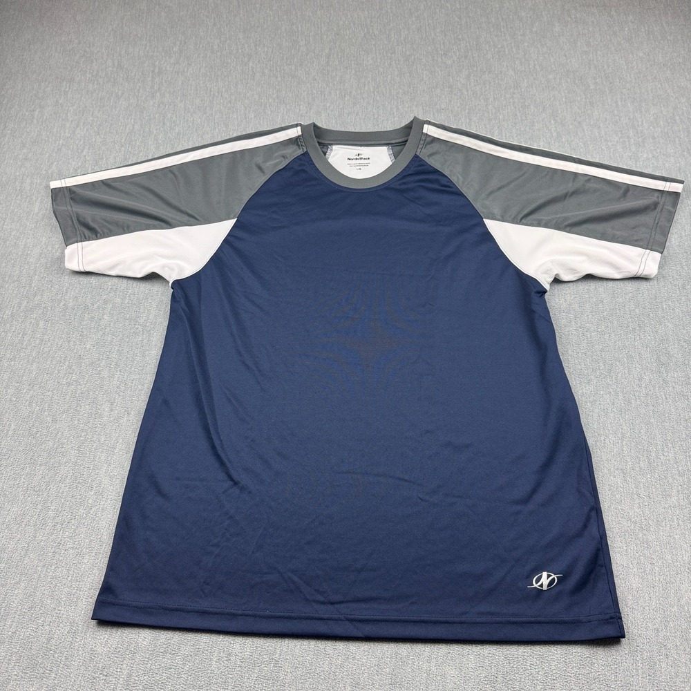 NordicTrack Shirt Mens Large Blue‎ Performance Athletic Workout Gym Crewneck